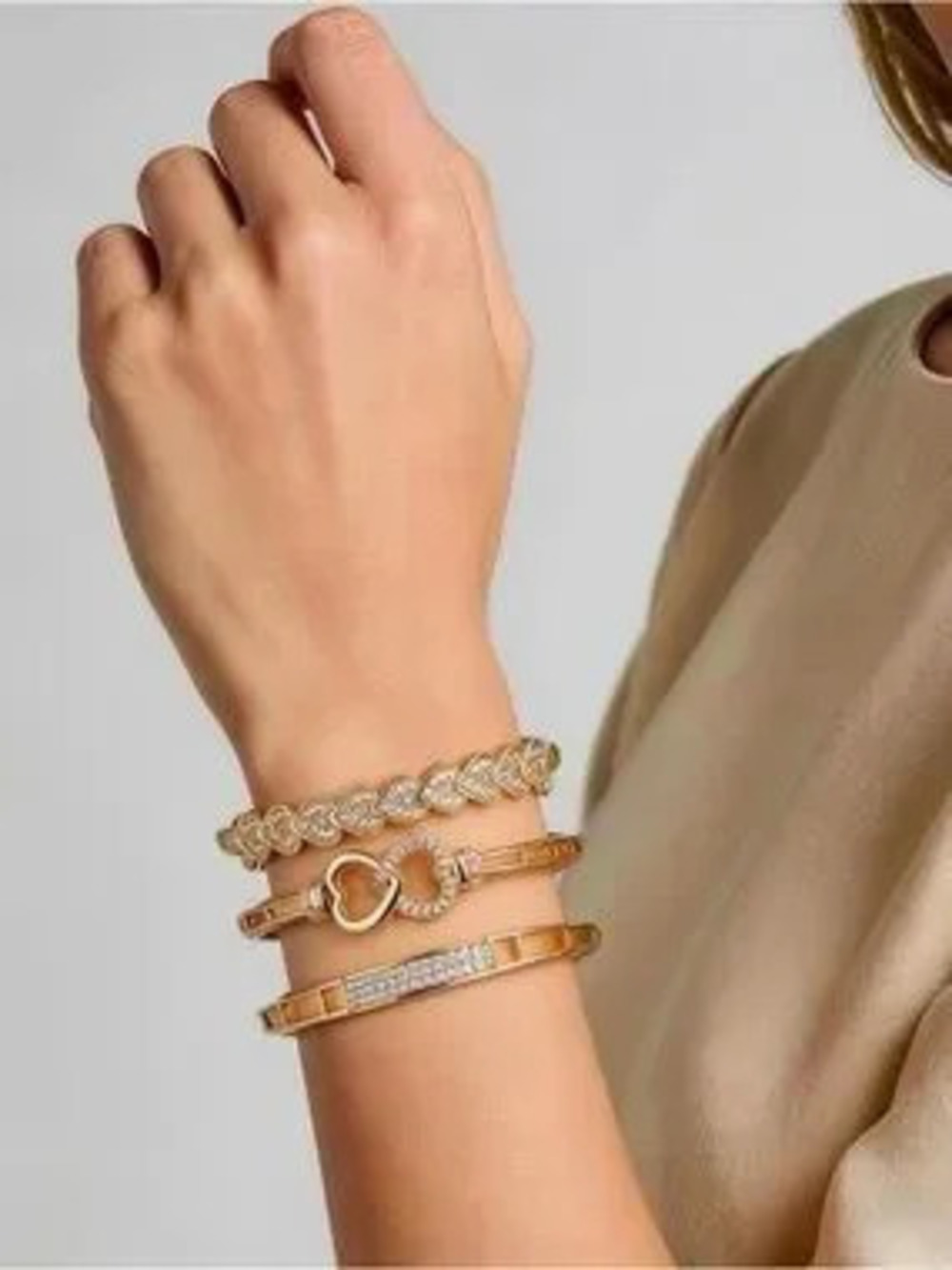 Anthropologie Gold-Tone Heart & Crystal Stack Bracelet Set